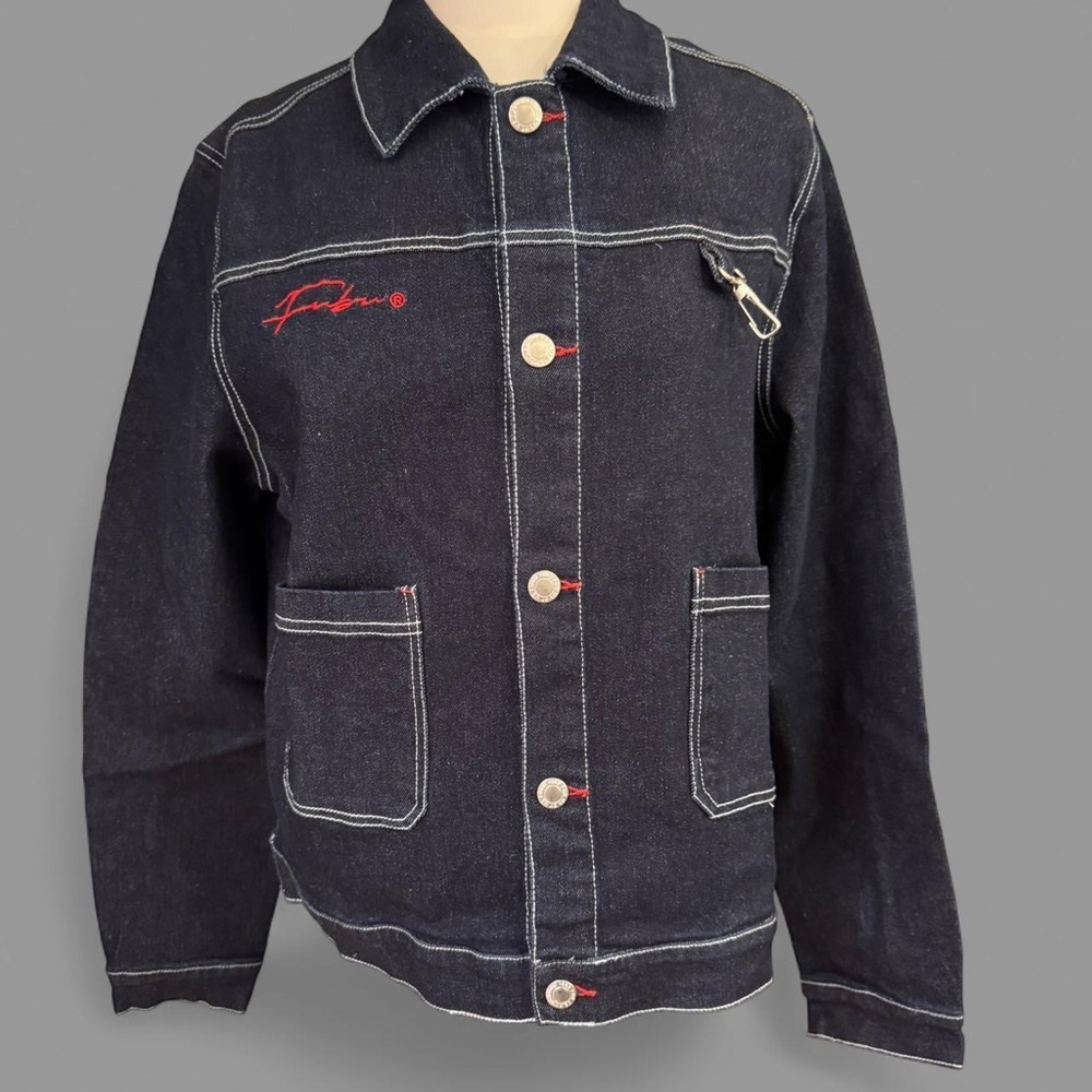 FUBU Dark Blue Denim Jacket with Red Accents